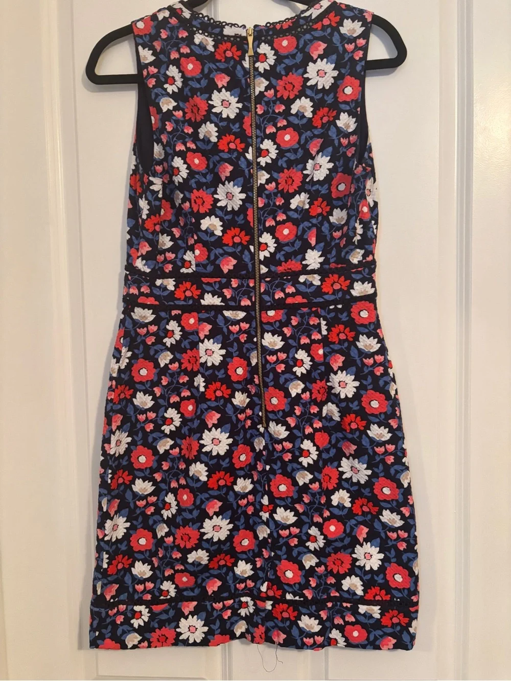 Kate Spade - Navy Floral Sleeveless Dress with Red, White & Blue Blooms.  Size 6